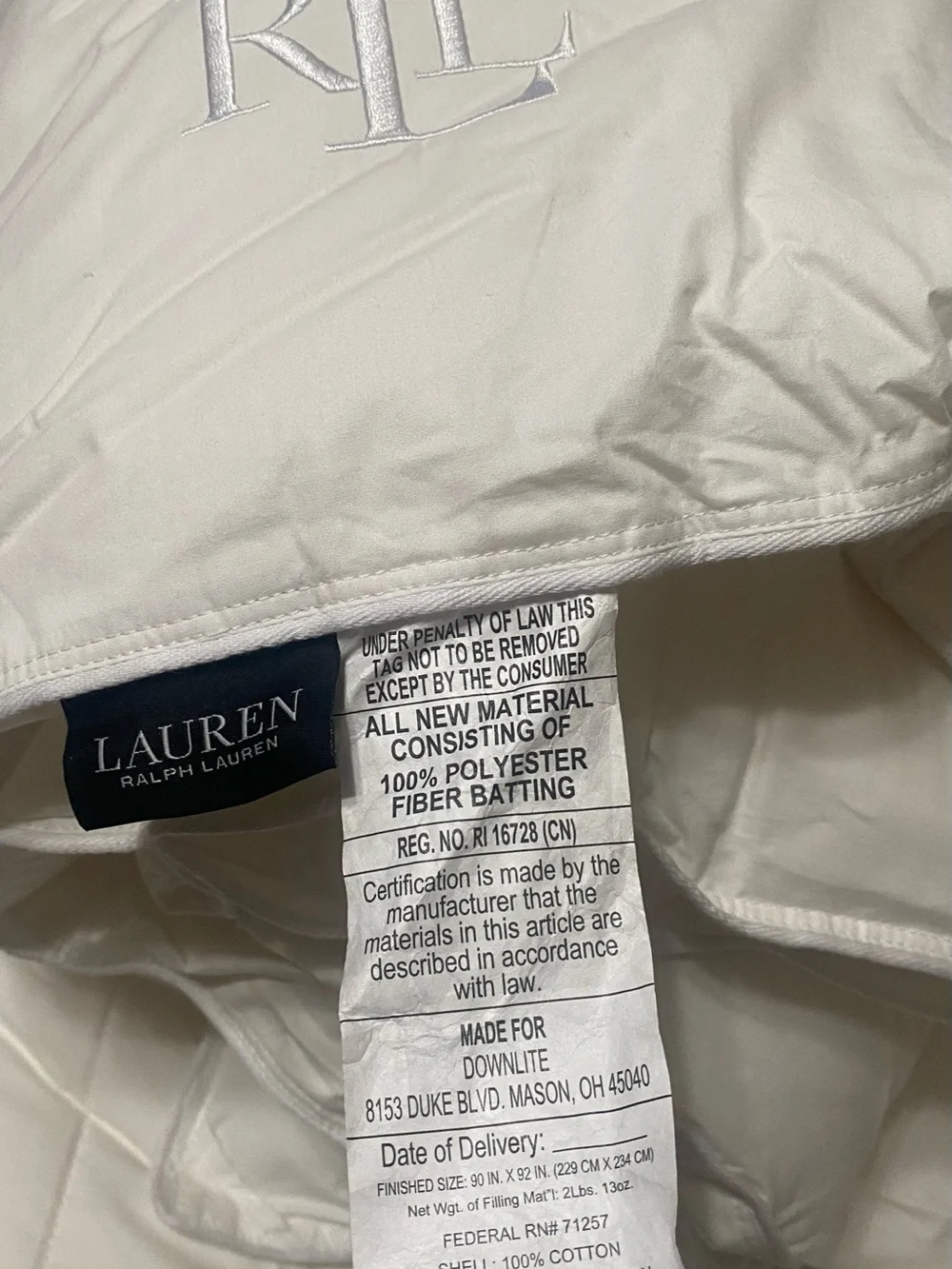 Lauren Ralph Lauren White 230-Thread Count Down-Alternative Comforter, Full/Quee